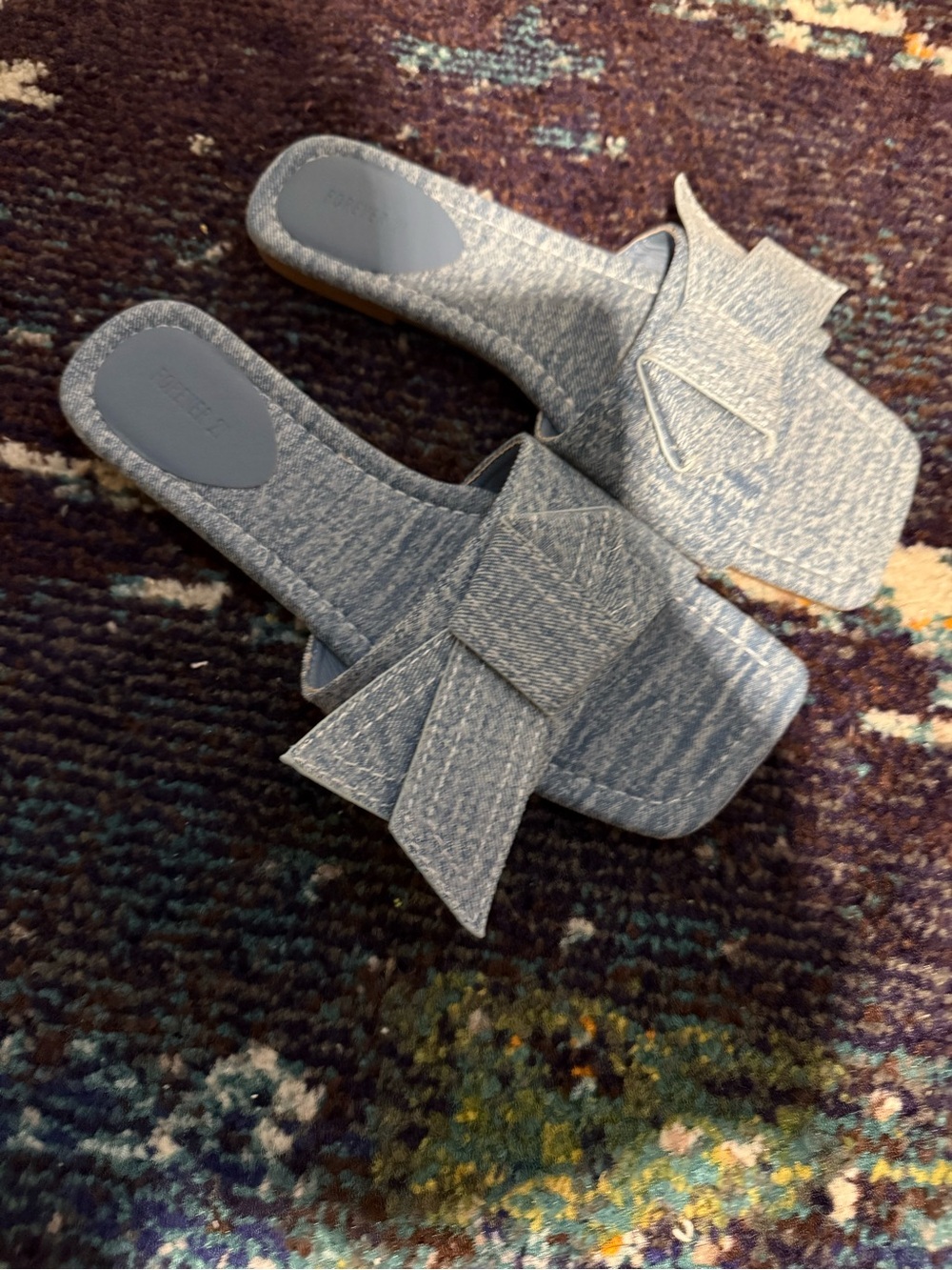 Women's Denim Blue Bow Slide Sandals